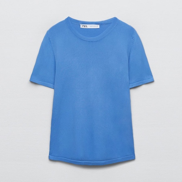 Zara NWOT Extra Fine Knit Top Blue - Picture 2 of 2